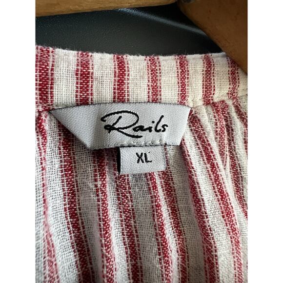 RAILS Jasmine Mini Dress Red White Rhone Stripe V Neck Linen Blend XL - Picture 9 of 15